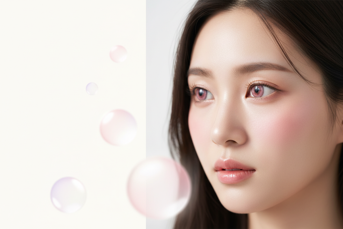 Highlight contact lenses K-beauty glowy eye trend — pink luminous iris effect Savvenart
