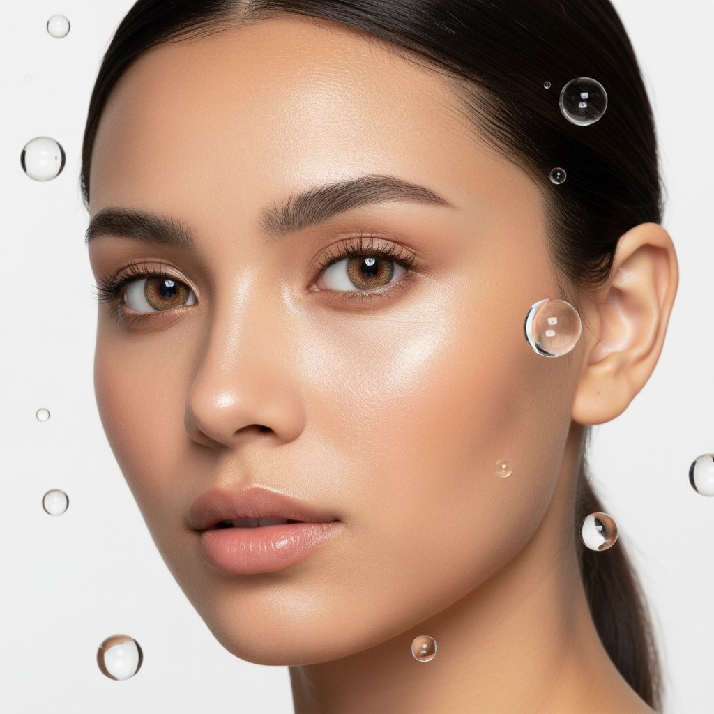 Woman with dark eyes wearing hazel colored contact lenses – best colored contacts for dark eyes guide by Savvenart