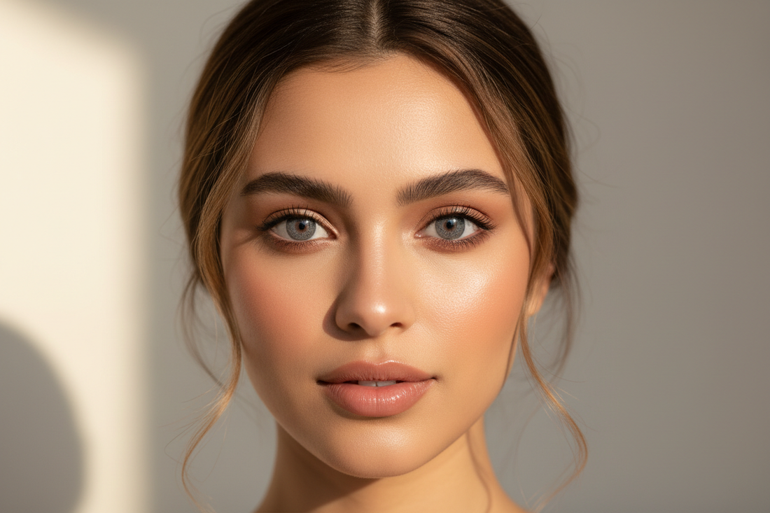 Woman wearing gray contact lenses with natural makeup — Savvenart gray color contacts lifestyle look