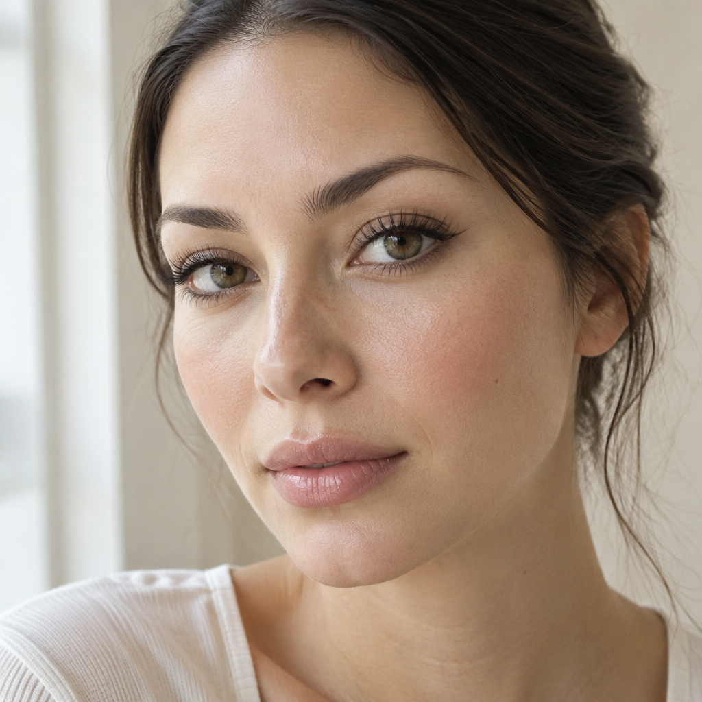 Woman with hazel eyes and wispy lashes in natural light | Savvenart